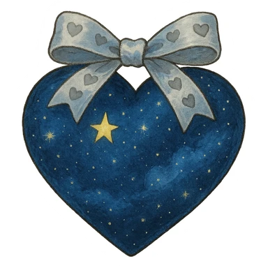 heart with a starry sky, silver bow with heart pattern sticker