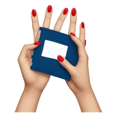 a female hand with a red manicure holds a dark blue notepad sticker
