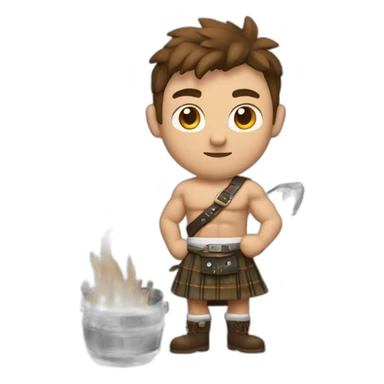 monty starting a fire wearing a kilt flexed muscle bicep brown haired sticker