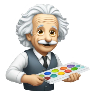 albert einstein happy holding a paint palette sticker