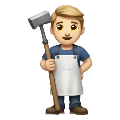 "A sturdy man with rough hands, short light brown hair, and a friendly, naive expression. He wears a work apron over simple clothes and holds a small hammer" sticker