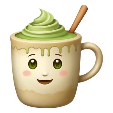 realistic Matcha latte in beige stone mug with no face sticker