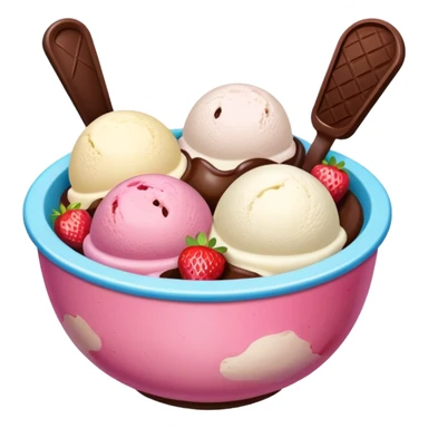 Neapolitan ice cream scoops in a bowl no spoon sticker