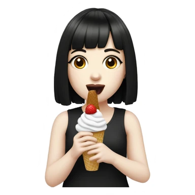 Portrait cute Girl pale skin with black  bangs eating icecream  sticker