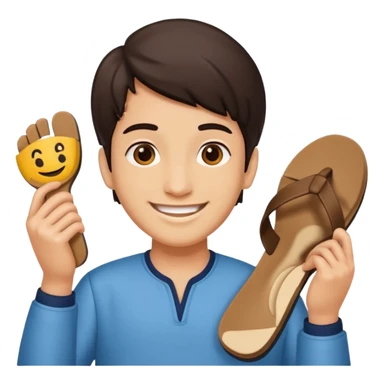Smile, holding a chappal, emoji sticker
