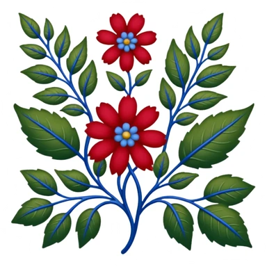 dull green leaves & red & blue flowers filigree design, extremely detailed, complex design sticker