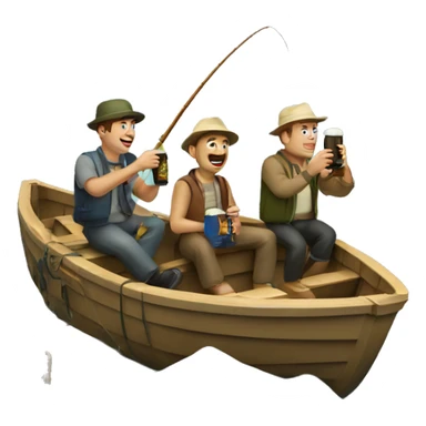 Two guys fishing in a boat with beer and a guide sticker