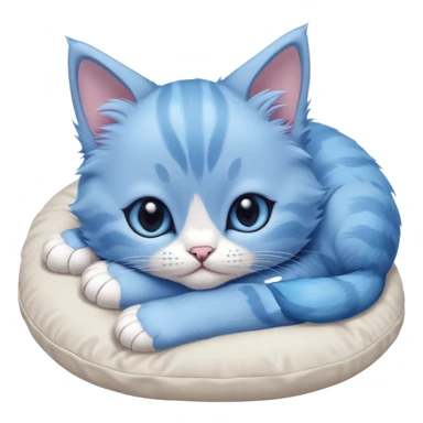 Close-up of a beautiful blue kitten's face with oversized paws resting on a pillow. The bottom of the pillow is cropped, and it's only partially visible. Minimalist design with very few details, focusing on the kitten's cute expression and large paws sticker