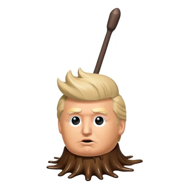 a donald trump shaped toilet brush with shit stains sticker