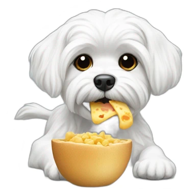 Maltese dog eating sticker