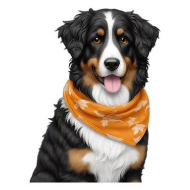 mostly black and white aussie doodle with a pumpkin and fall bandana sticker