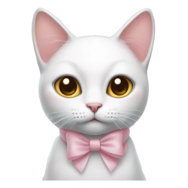 white cat with a light pink bow on its ears sticker
