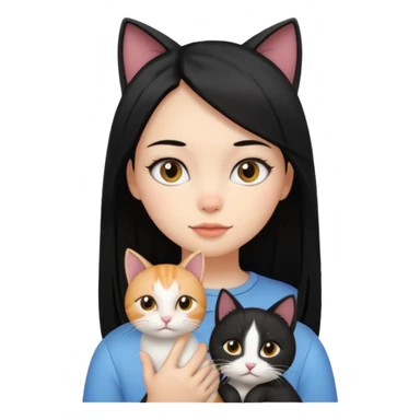 Chica con cabello negro lacio con un gato  sticker