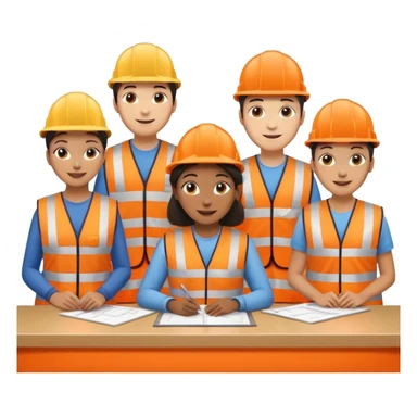 group of railway engineers mixed races and genders behind a table sticker