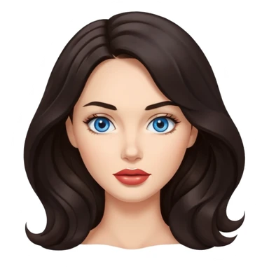 glamorous woman with wavy dark hair, blue eyes, inspired by Megan Fox sticker