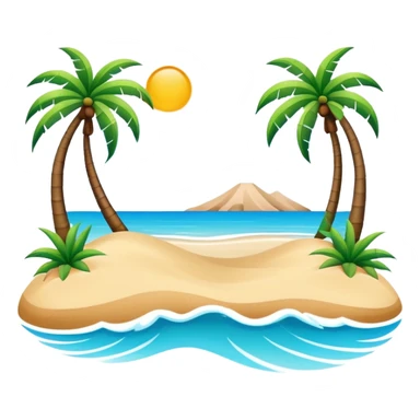 Sanya tropical beach Hainan Island with palm trees, simplified emoji style with bold outlines and bright colors, cartoon style beach with blue water sticker