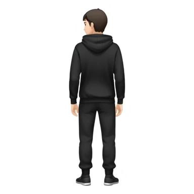 fullbody Mysterious shy caucasian man in black hoodie, hands in pockets and black pants rear backview sticker