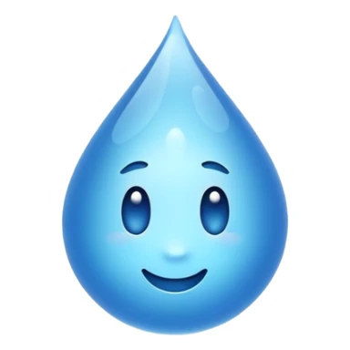 showing small blue water droplets floating gently in the air above a shiny surface, creating a fresh and slightly wet appearance — the surface has a soft reflective glow, representing humidity or moisture — clean, soft lighting and smooth rounded emoji design sticker