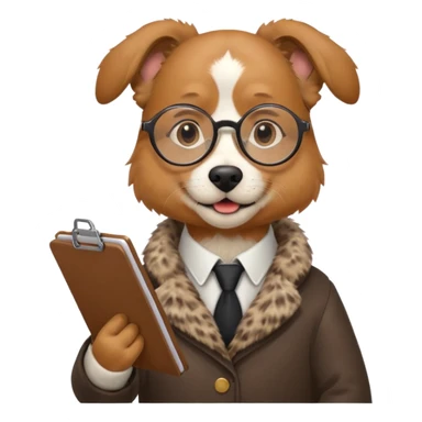 Friendly dog with clipboard and pen, wearing round spectacles.
 sticker