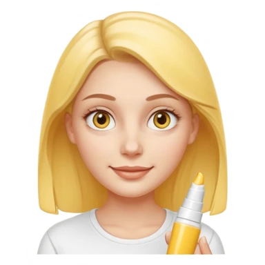 Create a high-quality iPhone-style emoji of a white girl face, with a small amount of yellow eye cream clearly applied under both eyes, realistic shading, smooth gradient colors, rounded and cute 3D cartoon style, subtle smiling expression, simple white b sticker