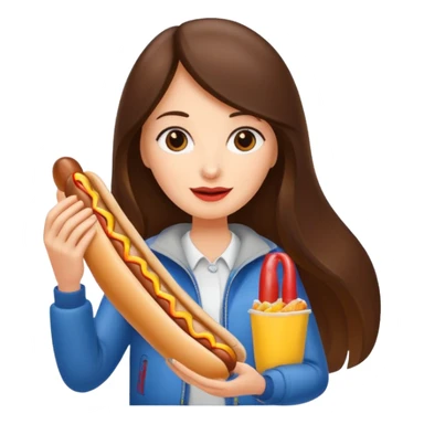 tourist brunette long hair woman holding hot dog sticker