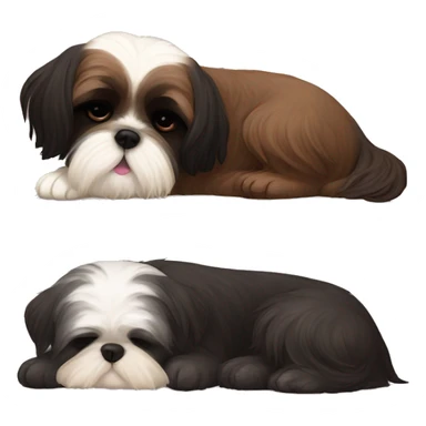 Brown shih tzu and black shih tzu sleeping togeter sticker