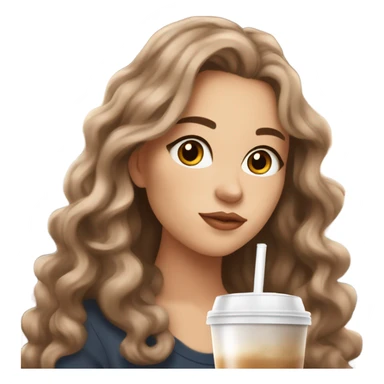 aesthetic white girl with brown wavy hair and brown eyes sipping an iced americano in a cute coffee shop  sticker