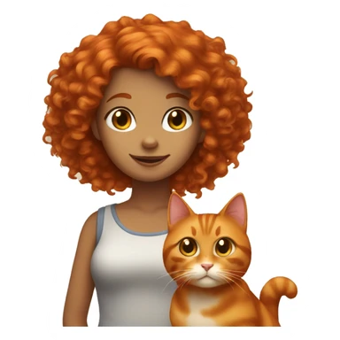 Curly Red haired girl with brown and orange cat with big tail sticker
