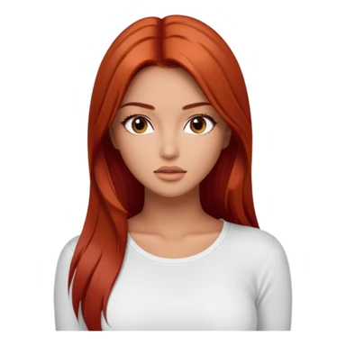 Beautiful woman model  large breasts  with brown  monolid round wide eyes tan skin long straight  red hair model white  top Kendal Jenner  sticker