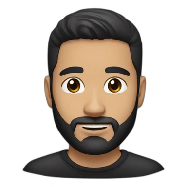 25 year old Hispanic man with a beard and thick eyebrows light skin, black shirt and side fades and a comb over with very dark brown eyes sticker