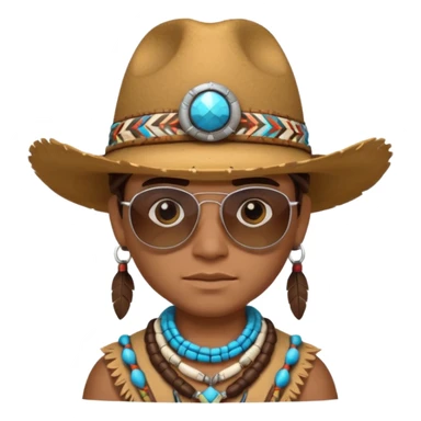 cute Indigenous tribal character portrait, head and shoulders only, cowboy hat, sunglasses, tribal accessories, confident expression, 3D cartoon, mobile game icon style, clean background, no text, no watermark
 sticker