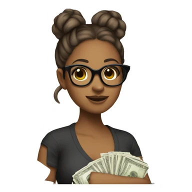 Sassy Brown girl holding money with glasses on and her hair in a bun sticker
