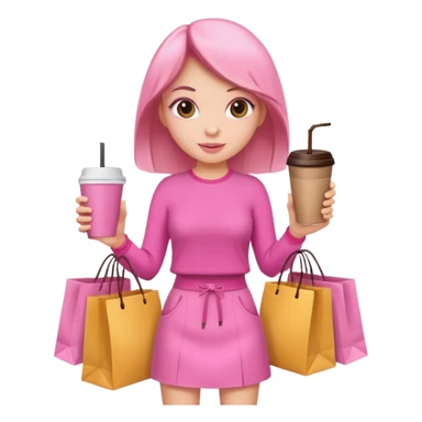 Girl with pink outfit and in hands shopping bags and coffee drink  sticker