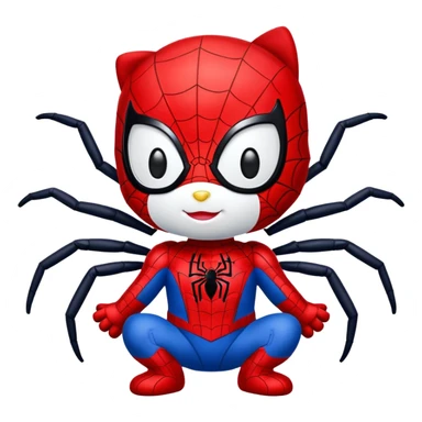 hello kitty wearing a spider-man suit sticker