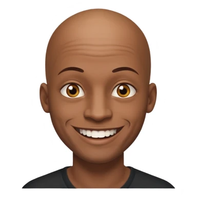 This is a cartoon-style avatar of a bald man with dark skin, golden-brown eyes, and facial tattoos, smiling with a friendly expression. sticker