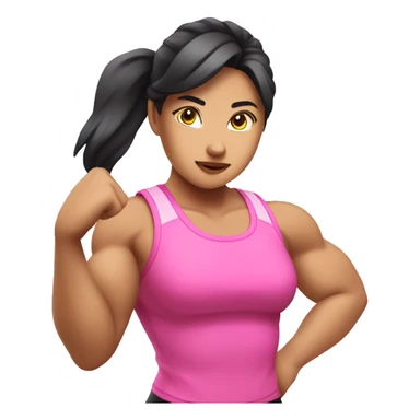 Athletic Asian girl show biceps wearing pink sticker