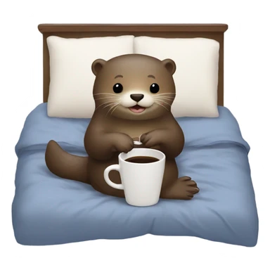 An otter with a cup of coffee in bed sticker