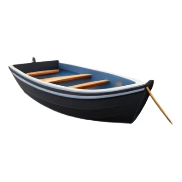 A 3D cartoon small boat floating on estuary water with nearby reeds and a distant horizon, bright lighting, realistic reflections, shown inside a simple wooden photo frame, Memoji-style rendering. sticker