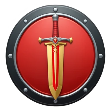 Make an mmo rpg red sword class icon inside of a round emblem sticker
