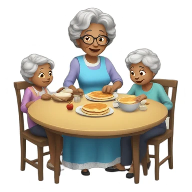 Granny with family in the table eat pancakes sticker