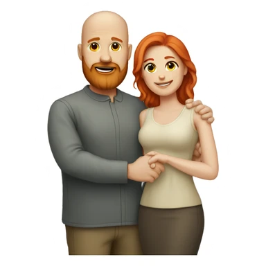 Bald man with beard holding hands with a beautiful redheaded lady  sticker