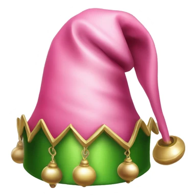 Realistic isolated pink and green elf hat with bells. sticker