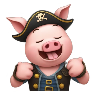 Piratey Fred tickling a pig, Fred is crying, pig is happy sticker
