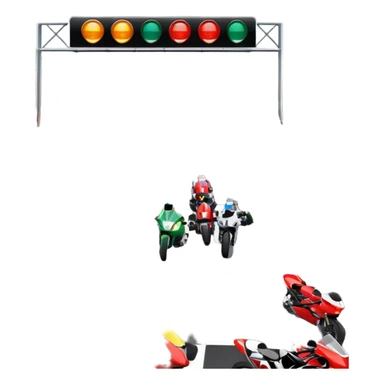 grandstands filled with cheering crowds, checkered flags waving, and traffic lights signaling the start, with a thrilling atmosphere of anticipation and speed. Sporty cars and motorcycles lined up at the starting line, ready to race, with a vibrant racetrack in the background. sticker