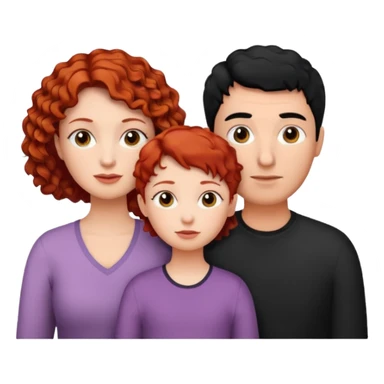 a family of three, all three white: the mother with short, curly red hair, the father with black hair, and the daughter with black hair. sticker