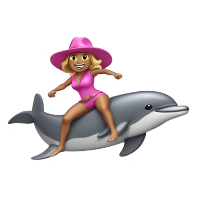woman surfing a wave on a dolphin with a pink cowboy hat sticker