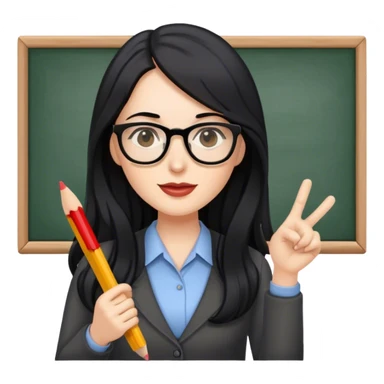 pale female teacher with long black hair, wearing glasses teaching Spanish sticker