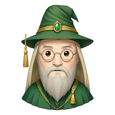 albus dumbledore from harry potter with green headmaster tassel hat and decorative motifs sticker