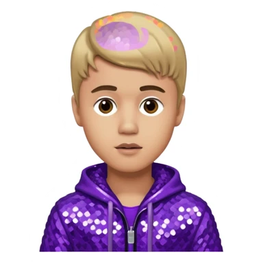 Justin Bieber with light skin, dark blonde hair, purple sequin outfit sticker