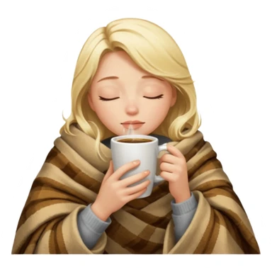 Blonde girl inside a blanket sipping coffee eyes closed sticker